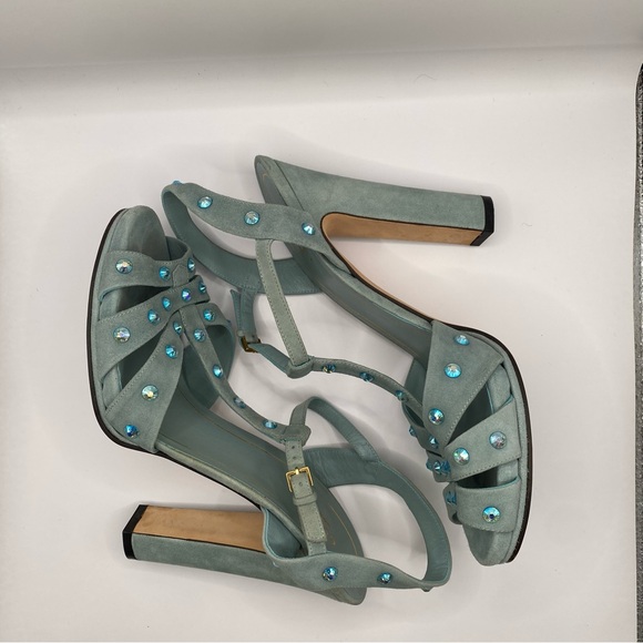 Gucci Jacquelyne Suede T-strap Heels with Crystal Accents - Picture 5 of 11